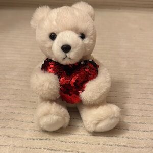 Cream and Red Plush Teddy Bear with Sparkly Heart